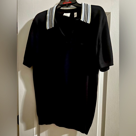 Burberry navy blue icon stripe wool polo shirt